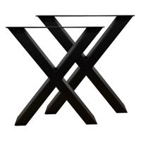 Set stalen X bankpoten 36 bij 8 cm en hoogte 41 cm zwart (4 x 8 cm) - 2 stuks