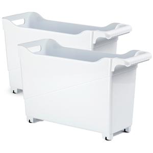 PlasticForte Trolley - Set van 2x stuks - wit - L45 x B17 x H29cm - opberger op wieltjes