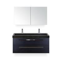 Seville Badmeubelset 120 cm - 2 laden Black Oak - Wastafel Lucca Enkel - met Spiegel - Variant 2