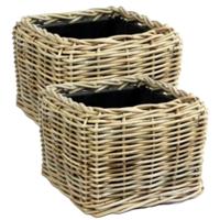 Planten/bloemen mand - 2x - vierkant - rotan - gevlochten riet - 31 x 31 x 24 cm - drypot Planten/bloemen mand - 2x - vierkant - rotan - gevlochten riet - 31 x 31 x 24 cm - drypot