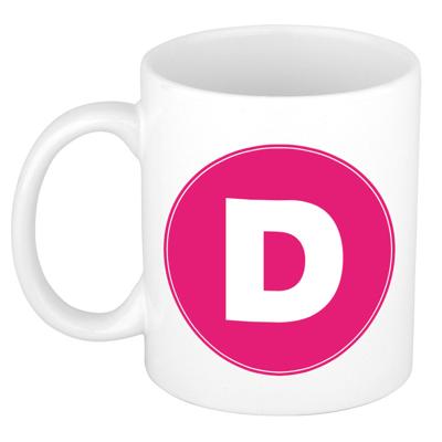 Koffie mok met de letter D - beker - roze - eerste letter van een voornaam - wit - 300 ml Koffie mok met de letter D - beker - roze - eerste letter van een voornaam - wit - 300 ml