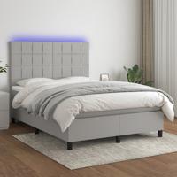 Boxspring met matras en LED stof lichtgrijs 140x190 cm