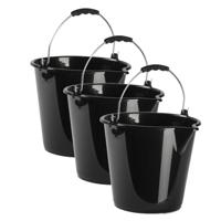 Plasticforte Emmer - 3x stuks - 9 liter - zwart - met schenktuit - 30 x 26 cm