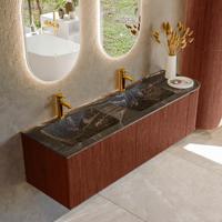 Badmeubel Mondiaz Kurve-Dlux | 155 cm | Meubelkleur Ruby | Wastafelkleur Lava | Solid surface | Dubbel / Links spoelbak | 2 kraangaten Badmeubel Mondiaz Kurve-Dlux | 155 cm | Meubelkleur Ruby | Wastafelkleur Lava | Solid surface | Dubbel / Links spoelbak | 2 kraangaten