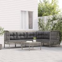 6-delige Loungeset met kussens poly rattan grijs