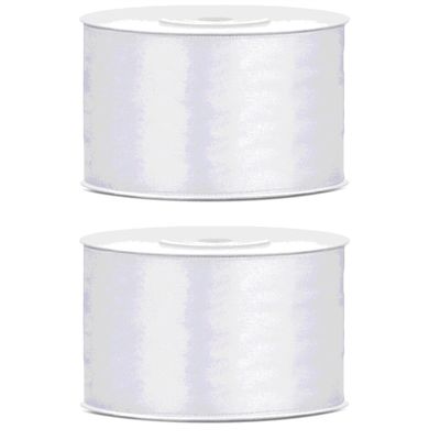 2x Hobby/decoratie wit satijnen sierlinten 3,8 cm/38 mm x 25 meter