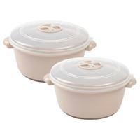 Plasticforte Magnetronschaal met deksel/ventiel - 2x - 1L - beige - kunststof - BPA vrij