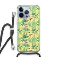 Flamingo party: iPhone 13 Pro Transparant Hoesje met koord