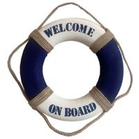 Gerkimex Reddingsboei - Welcome on board - 14 cm - blauw/wit - kunststof - maritiem thema decoratie