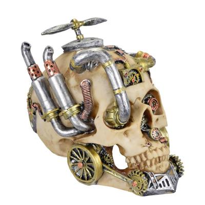 A RESIN STEAMPUNK EXHAUST SKULL