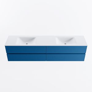 MONDIAZ VICA 200cm badmeubel onderkast Jeans 4 lades. Wastafel CLOUD dubbel 2 kraangaten, kleur Talc.