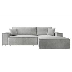 NADUVI Collection Galine Hoekbank met Chaise Longue Rechts met Slaapfunctie - Ribstof - Lichtgrijs