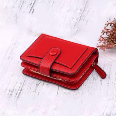Vrouwen korte Litchi textuur Multi-Card gesp portemonnee (rood)