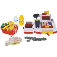 Happy People Speelgoed kassa - rood - kunststof - 24 cm - licht/geluid - met boodschappen Happy People Speelgoed kassa - rood - kunststof - 24 cm - licht/geluid - met boodschappen