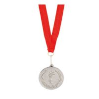 Medaille zilver aan rood lint   -
