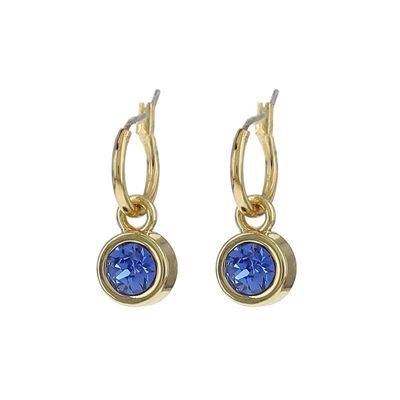 Biba Hang Oorbellen met Swarovski Steentje Sapphire Goud