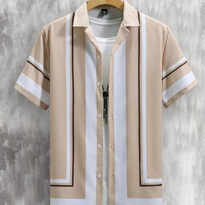 Bon&Bon Men's Striped Colorblock Short Sleeve Casual Button Down Shirt Multicolor-2 / M