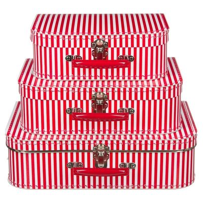 Kinderkoffertje rood met witte strepen 25 cm
