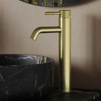 Wastafelkraan SaniClear Plus Curved | Opbouw | Mengkraan | Hoog model | Geborsteld messing - mat goud
