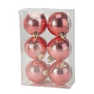 6x Rode cirkel motief kerstballen 6 cm kunststof   -