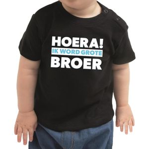 Hoera ik word grote broer cadeau t-shirt zwart voor baby/jongen