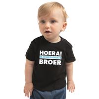 Hoera ik word grote broer cadeau t-shirt zwart voor baby/jongen 80 (7-12 maanden)  -