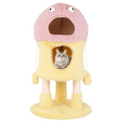 Krabpaal van 93 cm Kattentoren in Monstervorm 3 Lagen 2 Appartementen Sisal Krabpalen Zacht Vosfluweel Hangend Speelgoed