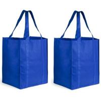 Boodschappen tas/shopper BIGGY - 2x - blauw - 38 x 33 x 25 cm - Stevige boodschappentassen/shopper b