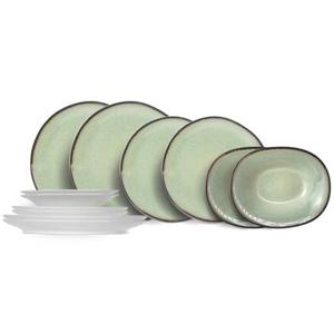 Cosy & Trendy Serviesset Fez - Groen - 12-delig | 4 personen - 4 dinerborden, 4 ontbijtborden en 4 diepe borden