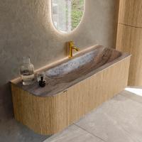 Badmeubel Mondiaz Kurve-Dlux | 125 cm | Meubelkleur Oak | Wastafelkleur Oza | Solid surface | Wasbak rechter zijde spoelbak | 1 kraangat