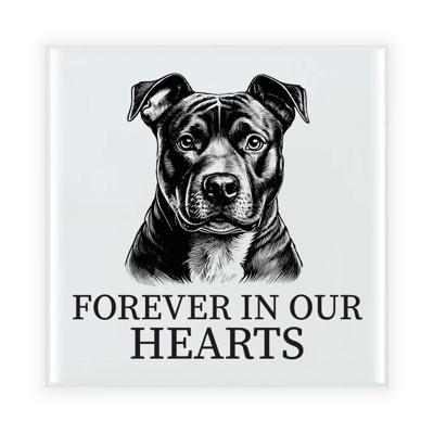 Herdenkings cadeau tegel - hondenliefhebber - Staffordshire Bull Terrier - zwart/wit - keramiek - 15