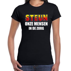 Steun onze mensen in de zorg t-shirt zwart voor dames