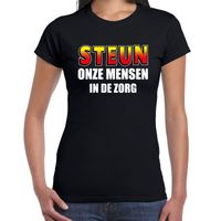 Steun onze mensen in de zorg t-shirt zwart voor dames - thumbnail