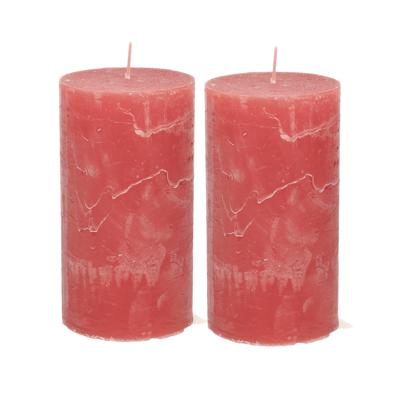 Atmosphera Stompkaars/cilinderkaars - 2x - rood - 7 x 13 cm - rustiek model