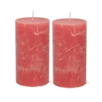 Atmosphera Stompkaars/cilinderkaars - 2x - rood - 7 x 13 cm - rustiek model