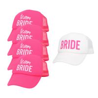 Vrijgezellenfeest baseballcaps/petjes - Bride en Team Bride - 9x stuks - wit/roze - dames - thumbnail