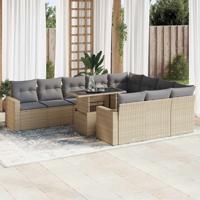 11-delige Tuinset met kussens poly rattan beige