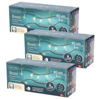 Set van 3x stuks kerstverlichting transparant snoer met 40 lampjes warm wit 300 cm