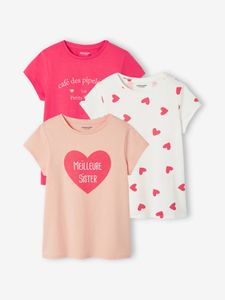Set van 3 verschillende T-shirts voor meisjes met iriserende details framboos