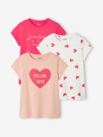 Set van 3 verschillende T-shirts voor meisjes met iriserende details framboos - thumbnail