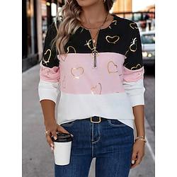 Dames Sweatshirt Stoppen Hart Kleurenblok Dagelijks gebruik Kwart ritssluiting Blozend Roze Casual Strakke ronde hals Lange mouw Bovenkleding Micro-elastisch Lente Herfst winter Lightinthebox