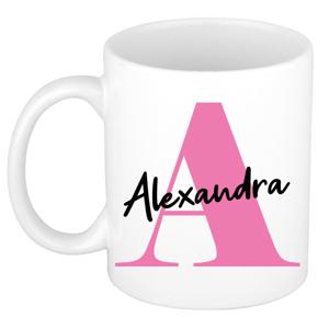 Naam mok Alexandra - roze - wit - keramiek - 300 ml - verjaardag/cadeau beker