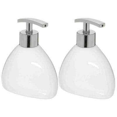Zeeppompje/zeepdispenser van keramiek - 2x - wit - 300 ml