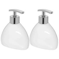 Zeeppompje/zeepdispenser van keramiek - 2x - wit - 300 ml