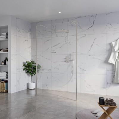 Fortifura Galeria Vrijstaande Inloopdouche - 120x200cm - Helder - antikalk - 8mm veiligheidsglas - 2 zijwanden 30cm - wandsteunen en hoekprofielen - Geborsteld RVS PVD (RVS) SW927769 2x/SW797917/SW797909 2x/SW798730 2x