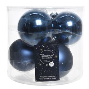 Kerstboomversiering donkerblauwe kerstballen van glas 8 cm 6 stuks   -