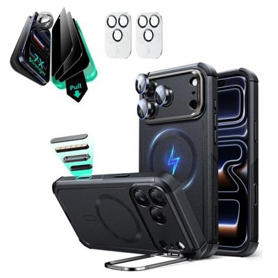 iPhone 17 Pro Bundle Cyber Tough Magnetic Case (Camera Control, Stash Stand) and Armorite Privacy Screen Protector - Black