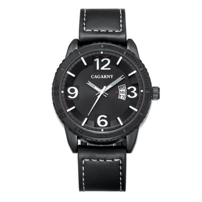 CAGARNY 9857 Fashion Quartz beweging polshorloge met lederen Band(Black)