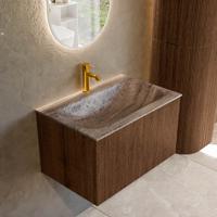 Badmeubel Mondiaz Kurve-Dlux | 70 cm | Meubelkleur Walnut | Wastafelkleur Oza | Solid surface | Wasbak midden spoelbak | 1 kraangat