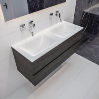 Mondiaz Vica Cloud badmeubel eiken donker bruin 120 cm 4 lades solid surface dubbele spoelbak zonder kraangat - thumbnail